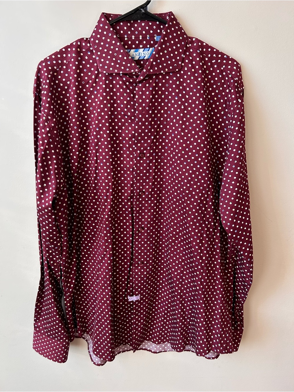 Men's Maroon Polka Dot Button-Down Shirt by